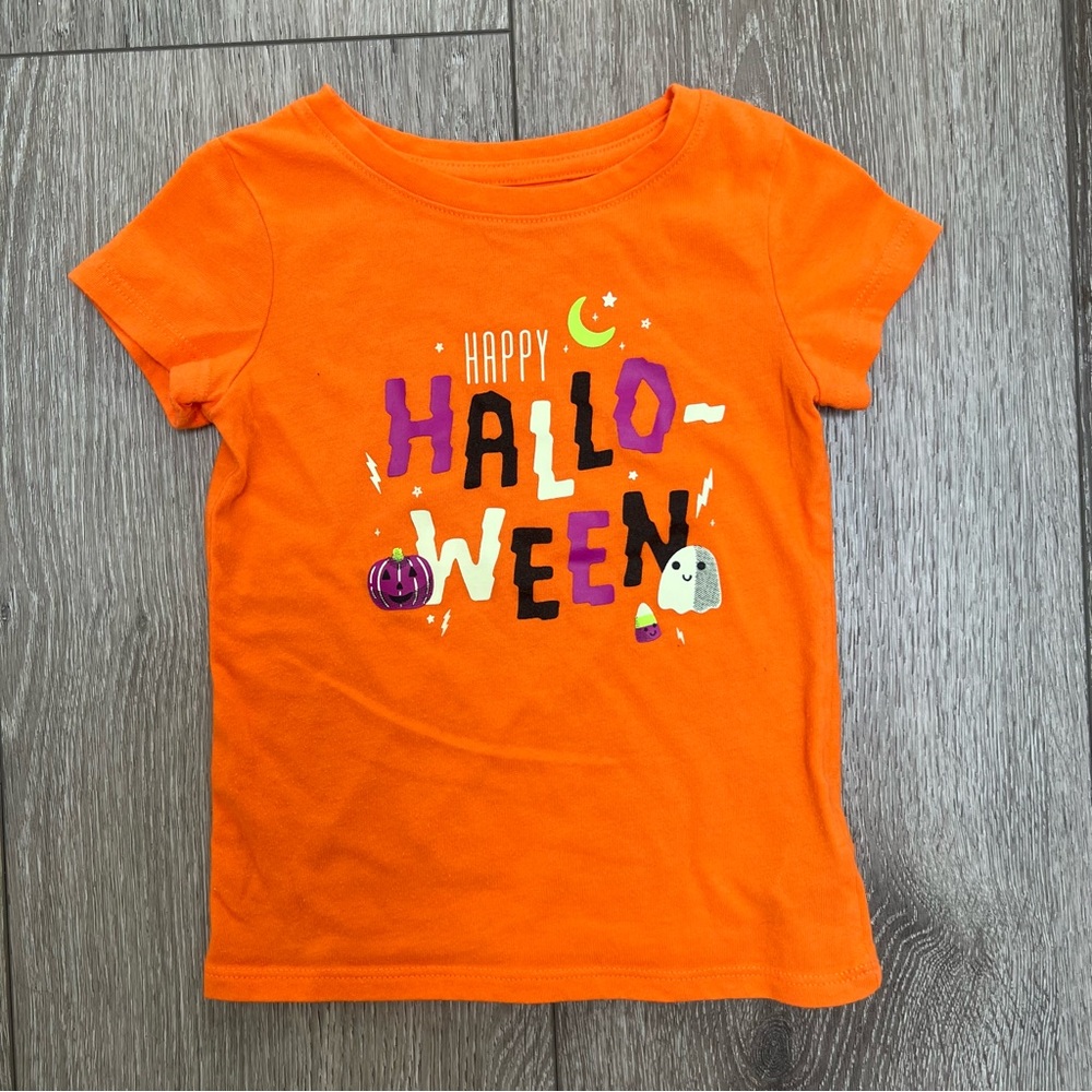 CAT AND JACK SHORT SLEEVE HALLOWEEN SHIRT ORANGE 2T